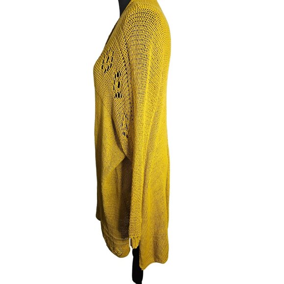Wooden Ships Paola Buendia Mustard Yellow Open Knit Light Cardigan Sweater M/L - Picture 7 of 12